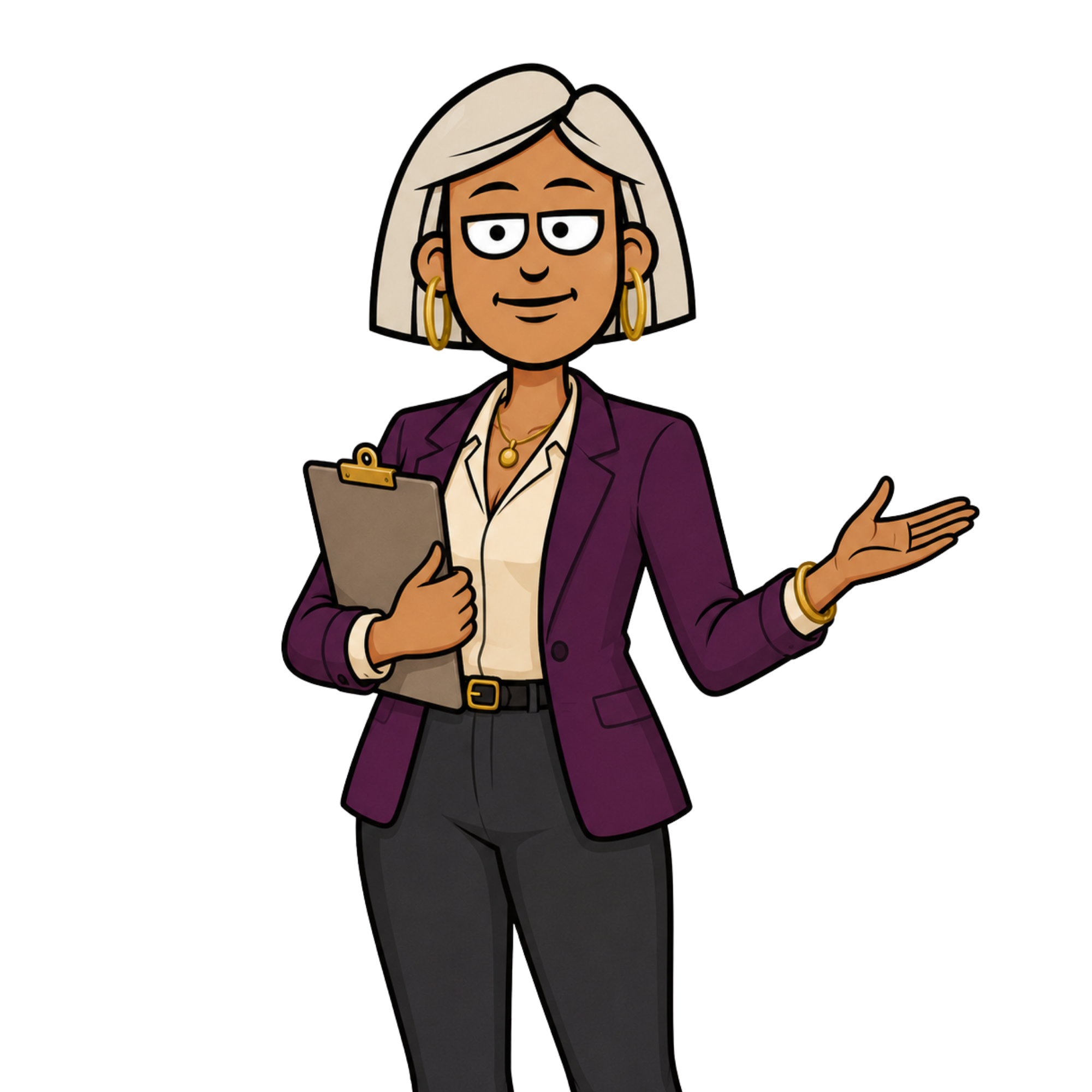 CQC Queen Academy CQC Queen Academy character holding a clipboard